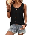 thumbnail image 3 of Ronuti Tank Tops for Women Summer Tops Trendy Dressy Casual Spring Vacation Outfits Crewneck Button Down Sleeveless Shirts Black Shirts, 3 of 8