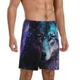 thumbnail image 2 of Pofeuu Purple Sky Wolf Print Men's Soft Woven Elastic Waistband Sleep Pajama Short-3X-Large, 2 of 6