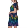 thumbnail image 2 of Xecao Robe Rétro Ananas Lumineux pour Femmes Été Manches Courtes Midi avec Poches Robe Décontractée Fluide T-Shirt Robe de Plage, 2 of 6
