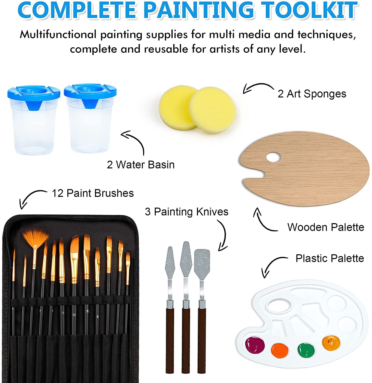 50 Pack Canvas Painting Kit, Shuttle Art Painting Supplies with 28 Multi Sizes Canvas Boards for Painting and 22 Tools including Paint Brushes, Palette, Painting Knives