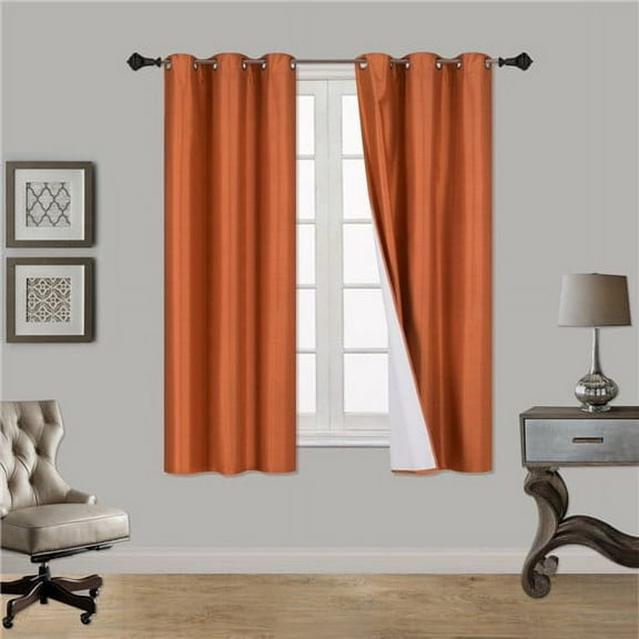 1 SET SSS ORANGE Blackout Room Darkening Window Curtain Treatment Set, Two (2) Printed Grommet Panels 37"W X 63"L Each