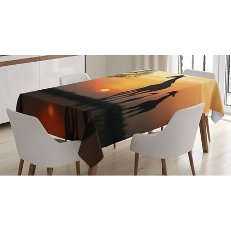 

Wildlife Decor Tablecloth Giraffes on Bushes by Lake Surface Horizon in the Middle of Nowhere Image Rectangular Table Cover for Dining Room Kitchen 60 X 90 Inches Orange Black by Ambesonne