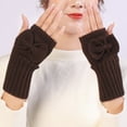thumbnail image 4 of 1 Pair Fingerless Bowknot Decor Women Gloves Autumn Winter Ribbed Cuff Solid Color Knitted Gloves Arm Warmers, 4 of 10