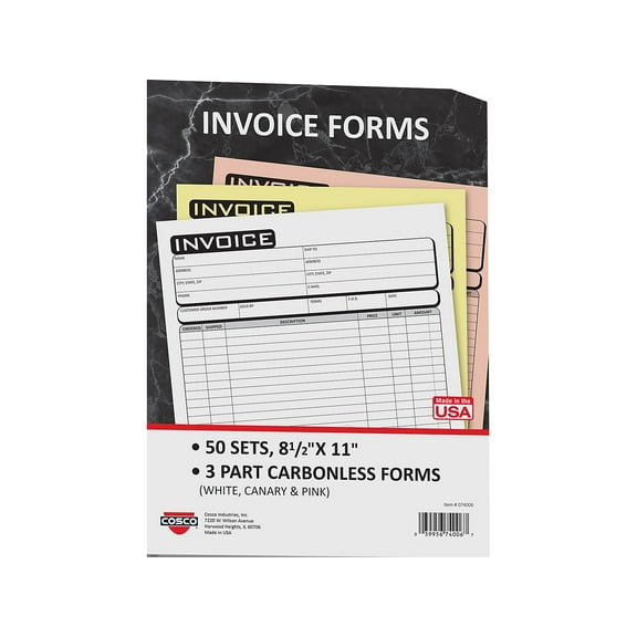 Cosco Business 3-Part Carbonless Invoices 8.5" x 11" 50 Sets/Book (074006)