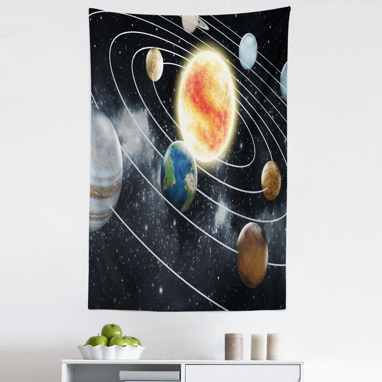 Outer Space Tapestry, Solar System 8 Planets Universe Elements Sun ...
