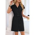 thumbnail image 4 of Women'S Solid Color Casual Button Down Tie Waist Woven Dress Midi Shift Summer Dress Black S, 4 of 9