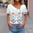 thumbnail image 2 of bnaln Women Tops Summer T Shirts Casual Button Short Sleeve Shirts Floral Printed V Neck Tees Shirts Elegant Tunic Tops Dressy Blouses Ladies Henley Shirts Pullover Going Out Tops, 2 of 5