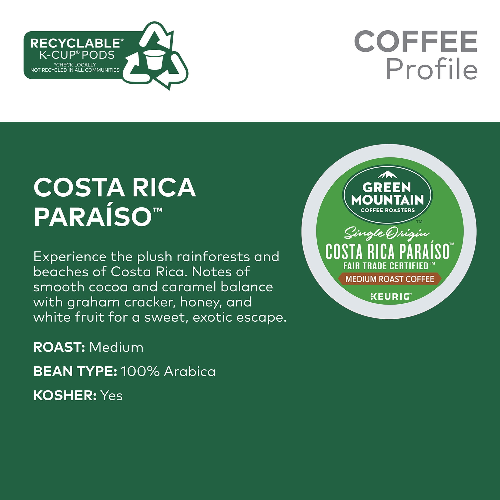 Green Mountain Coffee® Roasters Costa Rica Paraiso Single-Serve K-Cup Pods, Medium Roast Coffee, 24 Count