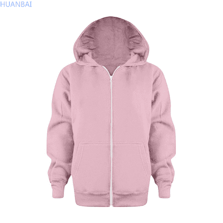HUANBAI Sweatshirt Color Solid Zip Jackets Long Hoodie Top Sleeve Up Girls Kids Boys Coat&jacket Crewneck Pullover Tops 90