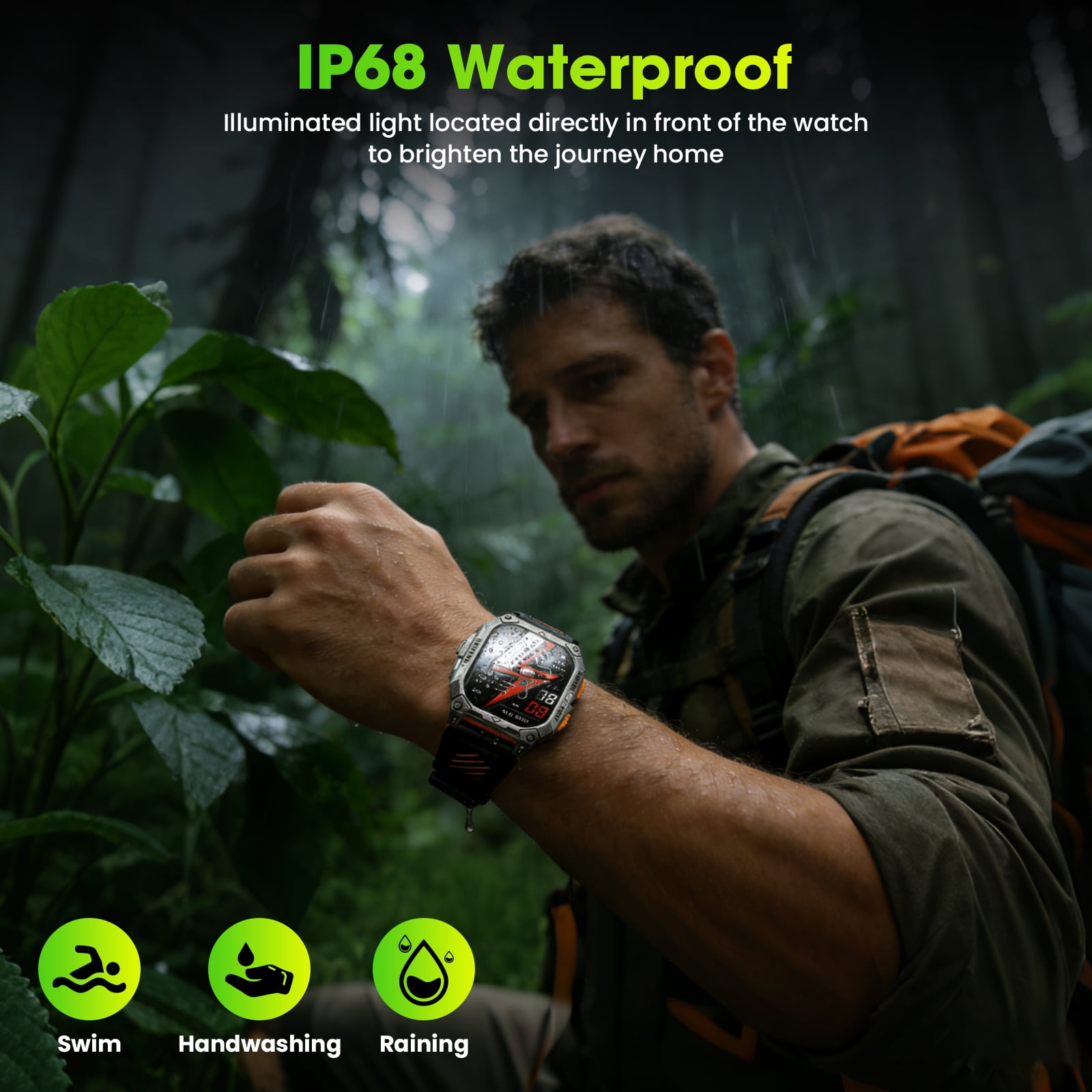 Haulvean Military Smart Watch for Men 2.01 inch with 1000mAh/IP68 Waterproof/Answer/Make Calls/100+ Sport Modes/Outdoor Sports/Fitness Tracker Watches fits for Android and Iphone Devices (Black)