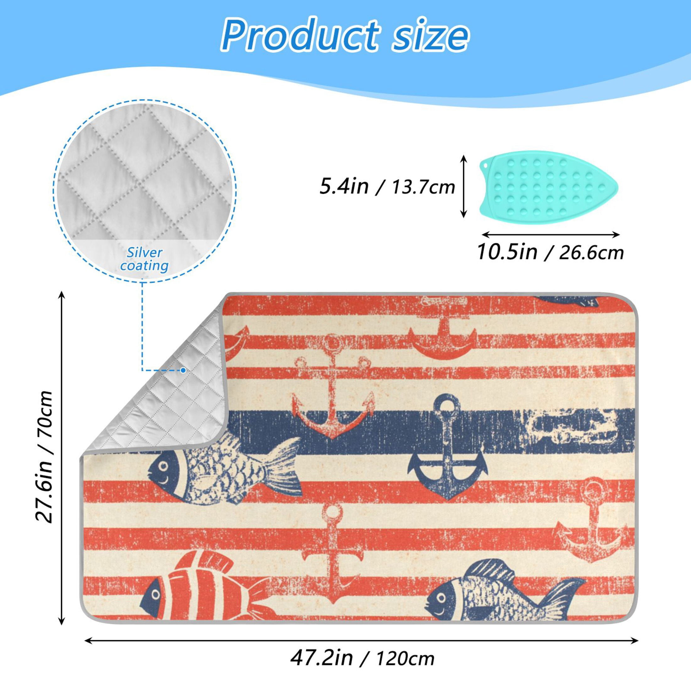 Navy Stripes with Fishes Kellegs Ironing Mat Blanket Portable Travel Ironing Pad Heat Resistant Pad 47.2" x 27.6”