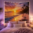 thumbnail image 2 of Tropical Beach Sunset with Palm Trees on a Sandy Shore, Serene Coastal for Beach Lovers, Tranquil Ocean Art Decor, Housewarming Gift, Tapestry Wall Hanging for Bedroom and Living Room, 2 of 7