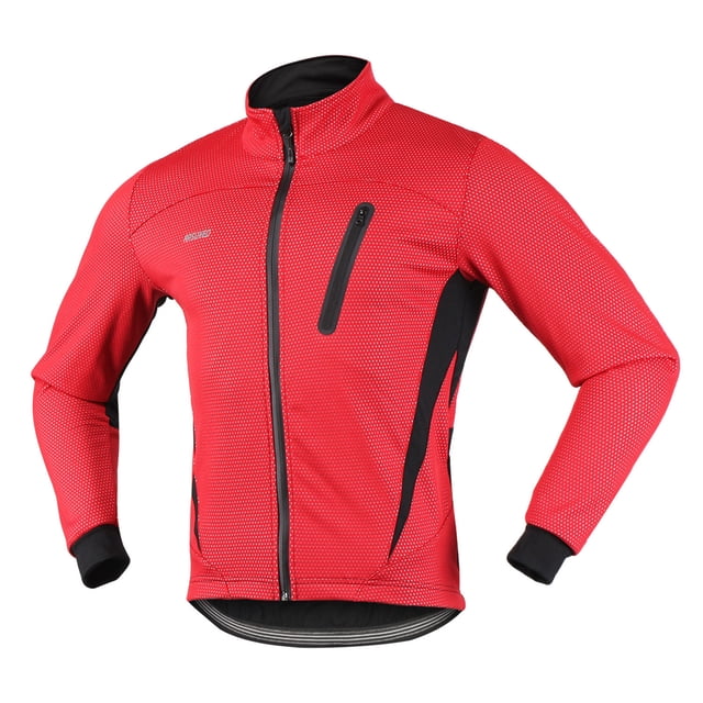 Cycling Bike Jacket for Men Winter Thermal Fleece Long Sleeve Bicycle Jersey Windproof Breathable Reflective Riding Running Jacket Coat