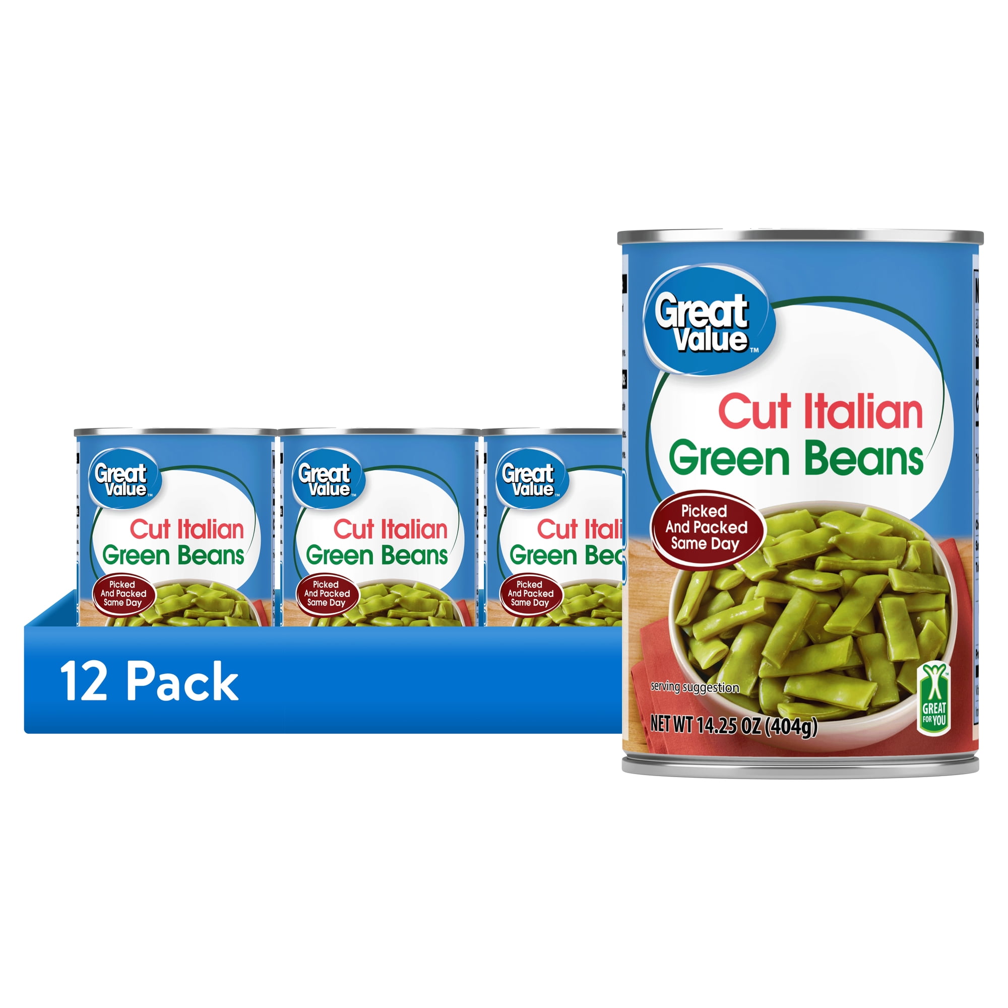 (12 pack) Great Value Cut Italian Green Beans, Gluten-Free, 14.5 oz Can