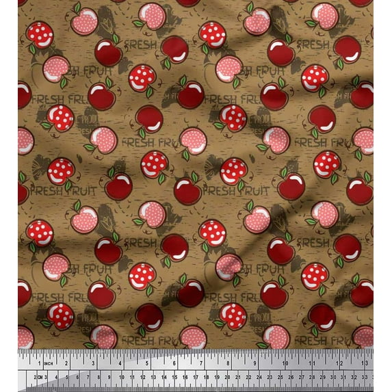 Soimoi Rayon Fabric Heart,Leaves & Cherry Fruits Printed Craft Fabric by The Yard 42 Inch Wide