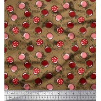 Soimoi Rayon Fabric Heart,Leaves & Cherry Fruits Printed Craft Fabric by The Yard 42 Inch Wide