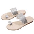 thumbnail image 4 of BLTIBY 2025 Summer Sandals for Women Orthopedic Sandals Rhinestone Flat Sandals Comfortable Ring Toe Slippers Beach Shoes Silver 38, 4 of 9