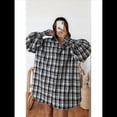 thumbnail image 4 of Camisas de Franela A Cuadros para Mujer, Blusas y Vestidos de Larga con Botones, de Gran Tamaño Negro M, 4 of 10
