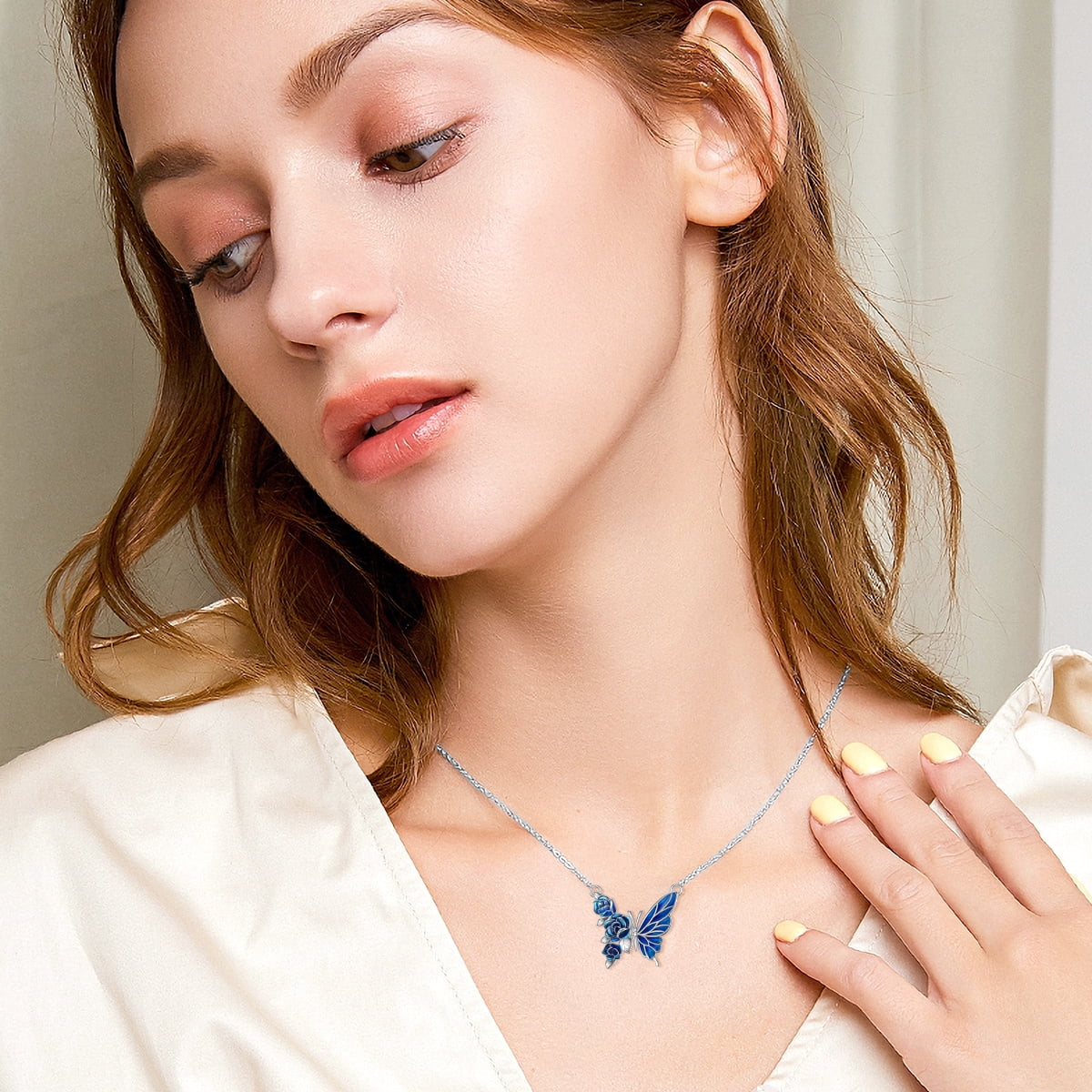 925 Stelring Silver Blue Butterfly Pendant Necklace Butterfly Jewelry for Women Anniversary or Birthday Gift