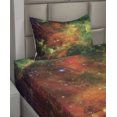 thumbnail image 2 of Ambesonne Nebula Fitted & Top Sheet Set with Sham, Cosmos Space Planet, Orange Green, 2 of 4