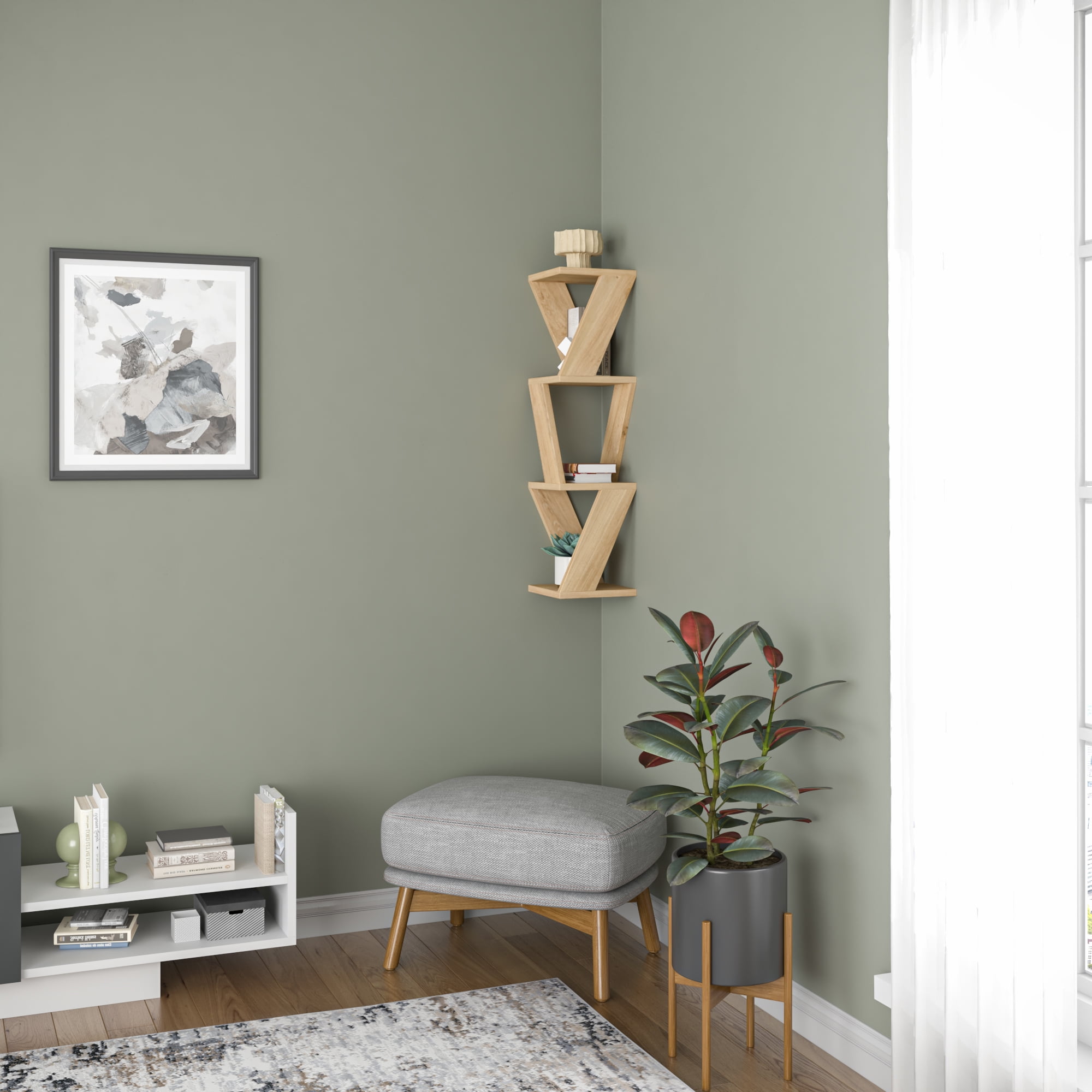 Ada Home Decor Furniture 8.66" 3 Tier Oak Chicago Modern Wall Shelf