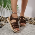thumbnail image 2 of Rokment Womens Roman Platform Gladiator Sandals Beach Trendy Casual Suede Open Toe Buckles Chunky Wedge Fisherman Dress Heels Comfortable Walking Shoes Summer Coffee Size 6, 2 of 7