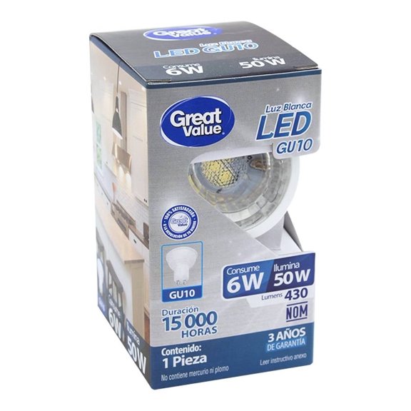 Foco LED Great Value GU10 Luz Blanca 6 W