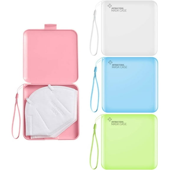 Portable Mask Case Storage Box, Casewin Face Cover Organizer Reusable Mask Holder for Recyclable, Plastic Mask Storage Container Keeper with Lanyard for Kids, Adults, 4 Packs