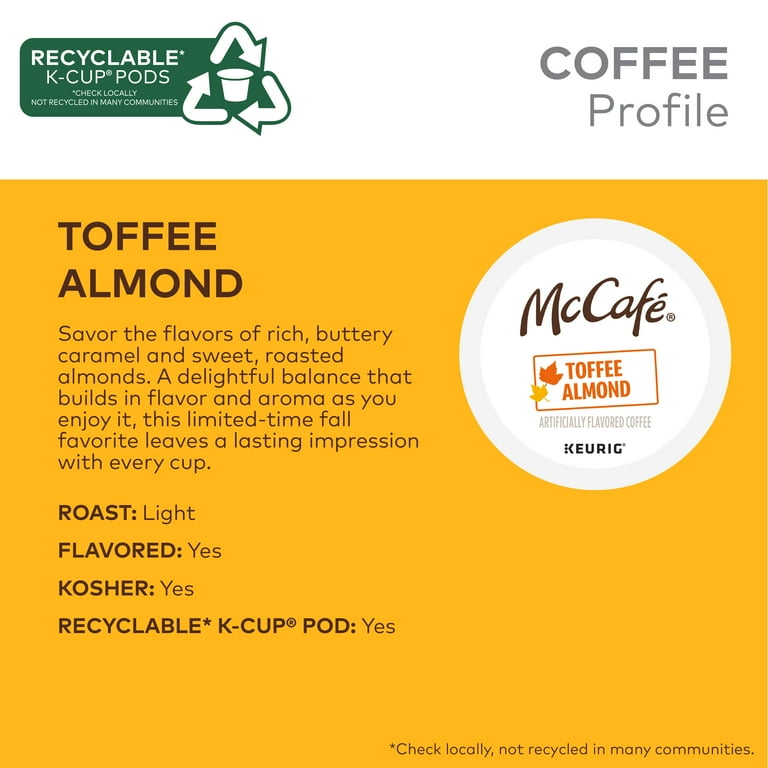 McCafe Medium Roast Arabica Coffee, Toffee Almond K-Cup Pods, 24