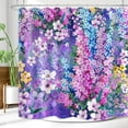 thumbnail image 4 of Purple Floral Shower Curtain Watercolor Flowers Bloom Garden Scenery Plant Home Bathroom Decor Waterproof Fabric 72Lx72W Inch with 12PCS Hooks, 4 of 6