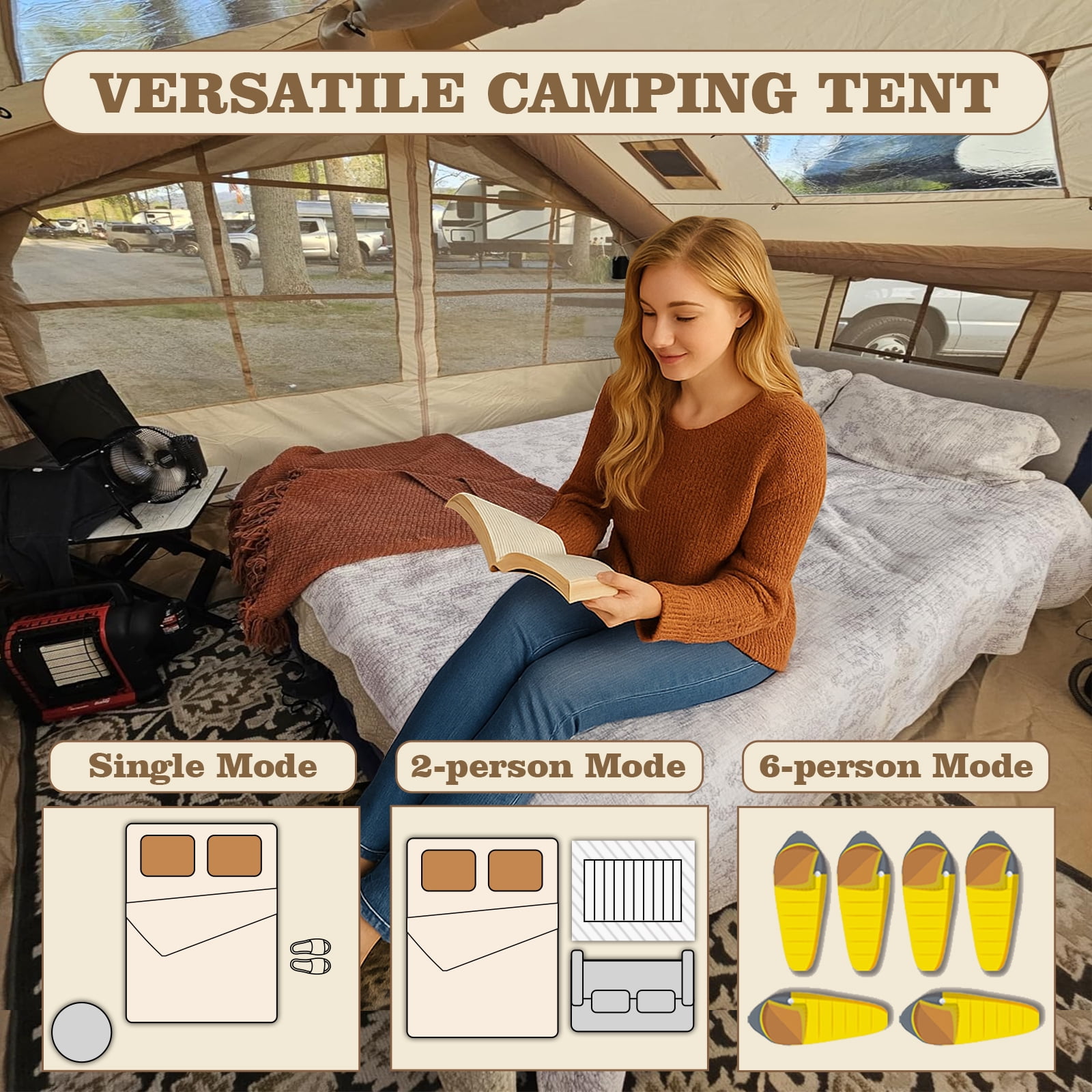 Inflatable Tent for Camping - 6-8 Person Ultra-Quick Setup Blow Up Tent,80.73 Square Feets 4 Season Inflatable Tent with Stove Jack, Inflatable Camping Tent Portable for Outdoor, Waterproof