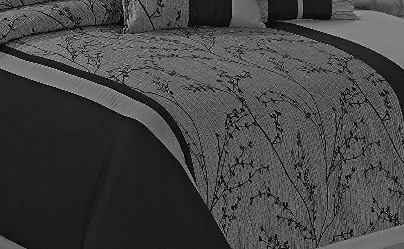 EvJk 7 Piece Traditional Comforter Set, Jacquard Patchwork, Gray, King