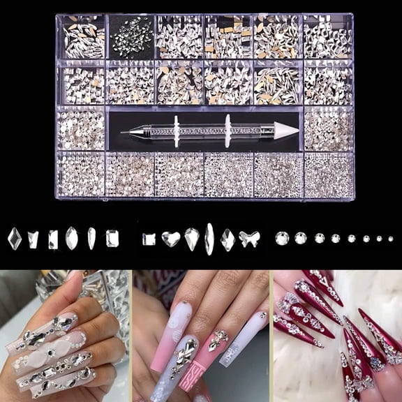 21-Grid Glass Nail Art Rhinestones Set - Flatback Shaped Glass Gems for Nail Art & DIY Crafts, Suitable for Manicure/DIY Creative Crafts/Makeup/Clothing