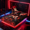 thumbnail image 4 of meiyoeat Neon Lights Twin Sheet Sets for Boys, Sci-Fi Red Gaming Bedding, 3-Piece, 1 Flat Sheet, 1 Fitted Sheet and 1 Pillowcase, 4 of 6