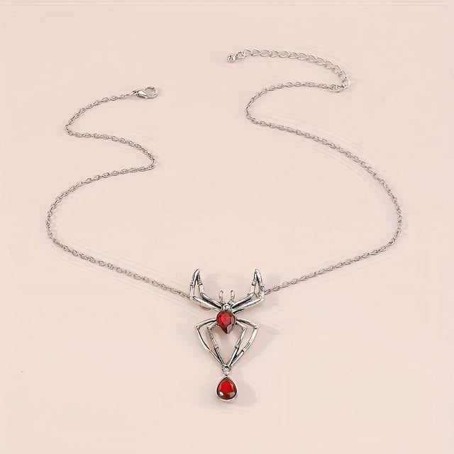 Collier Rétro Araignée d'Halloween avec Pendentif Rouge, Cadeaux de Vacances d'Halloween pour Filles