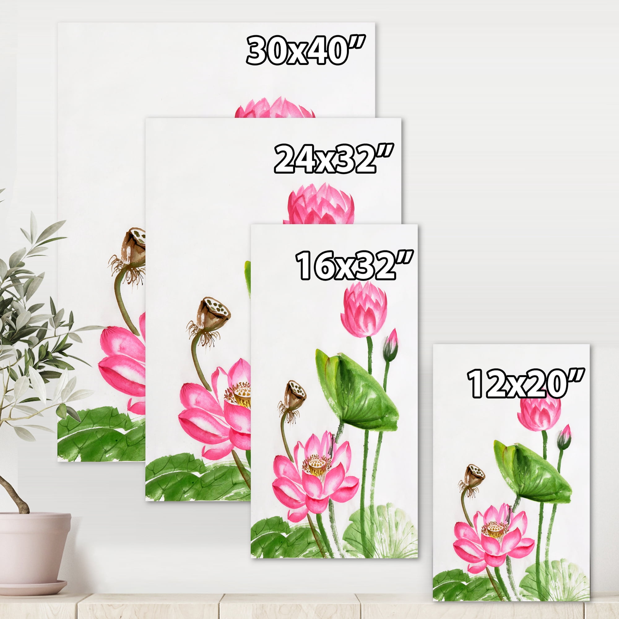 Designart ' Ancient Pink Lotuses In The Pond III ' Traditional Canvas Wall Art Print