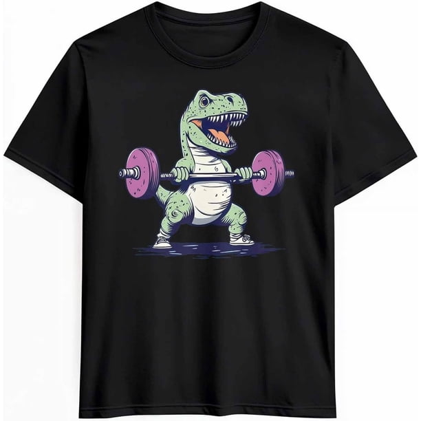 Camiseta informal para hombre, camiseta de manga corta con cuello redondo y estampado de dinosaurios para fitness.
