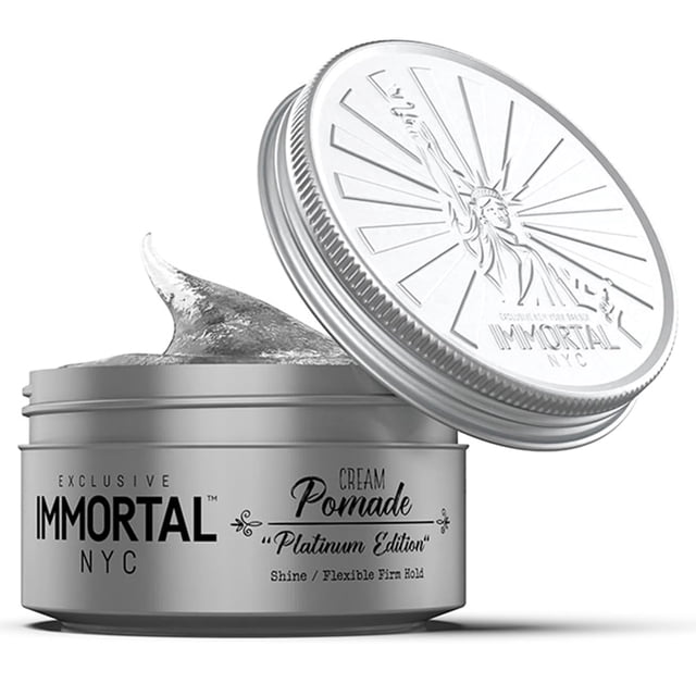Immortal NYC Crema para peinar el cabello Pomada Edición Platino - Bálsamo para el cabello a base de agua sin residuos para hombres - Pomada natural - Fijación fuerte y firme - Gel para todo tipo de