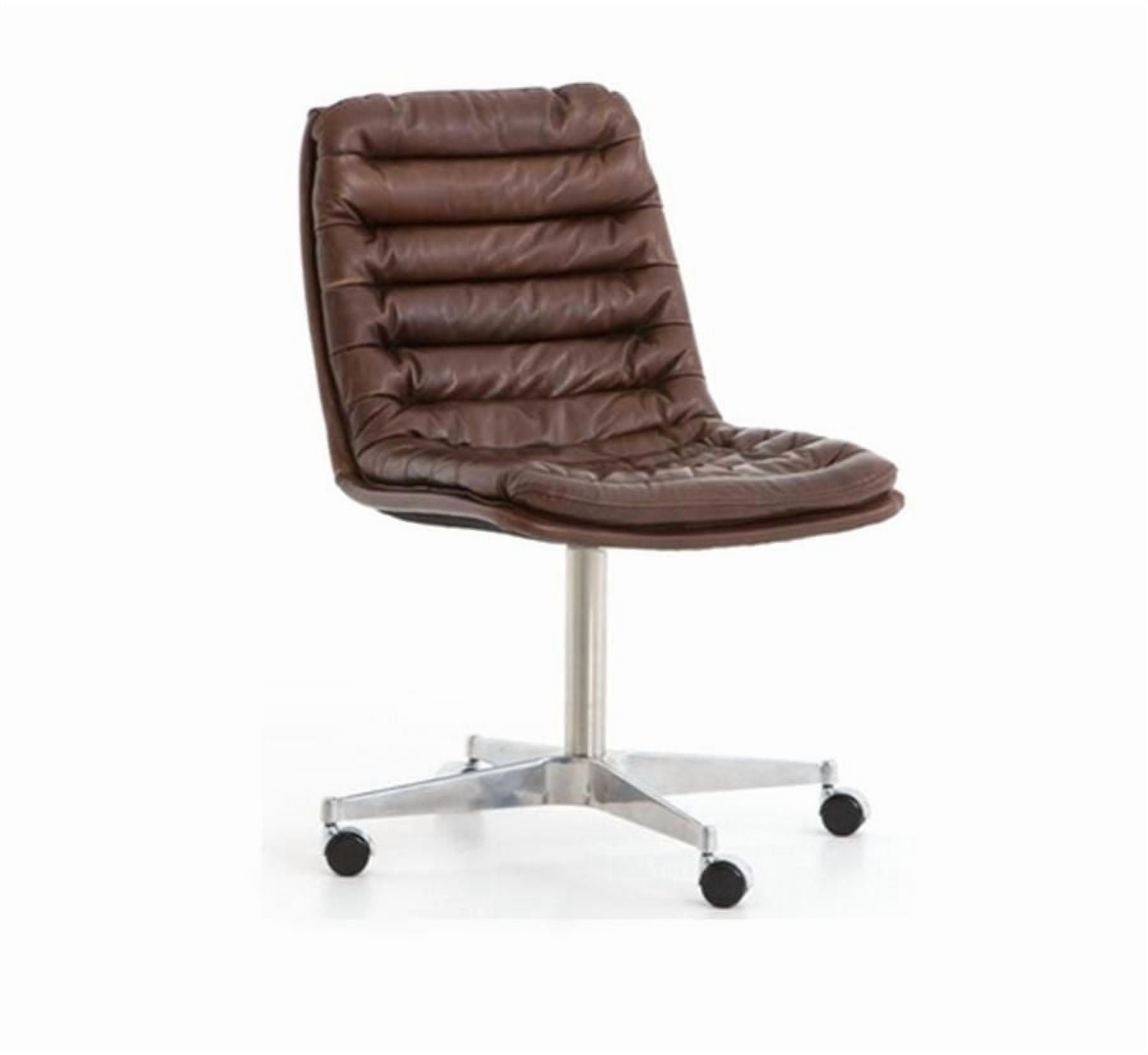 Plata Import Ronin Office Chair in Brown, PU Office Chair, Brown Foam Office Chair, Full-Back Office Chair, Brown Office Chair, Armless Office Chair, Office Chair with Stainless Steel Leg, Wheel Offic