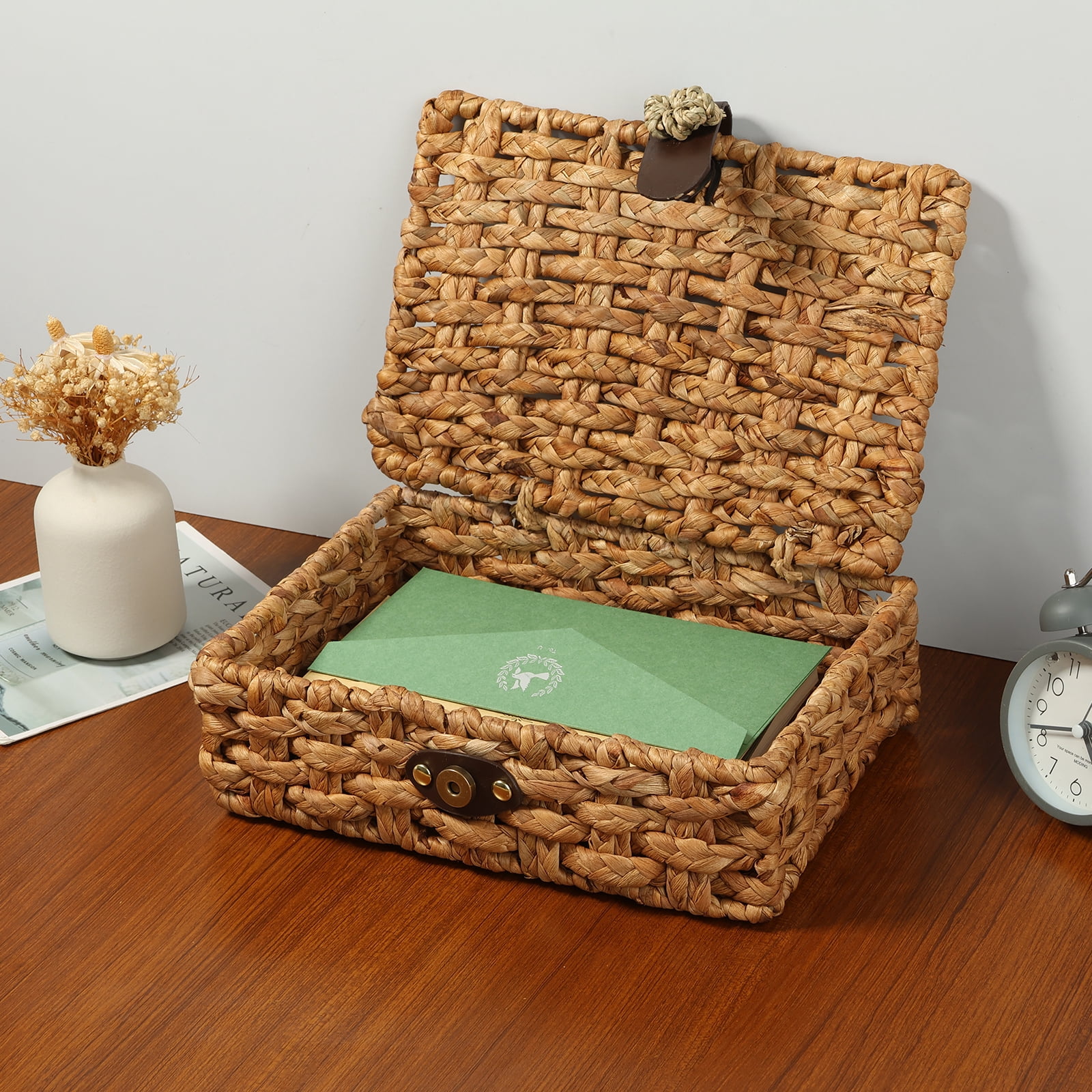 Ihvewuo Decorative Box with Lid Treated Gourd Grass Storage Basket Treated Gourd Grass Woven Decorative Box for Shelf Coffee Table Console Table Home Decor (Large or Small)