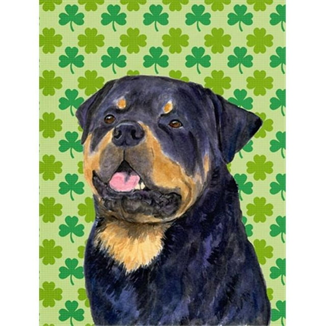 11 x 15 in. Rottweiler St. Patricks Day Shamrock Portrait Flag Garden Size