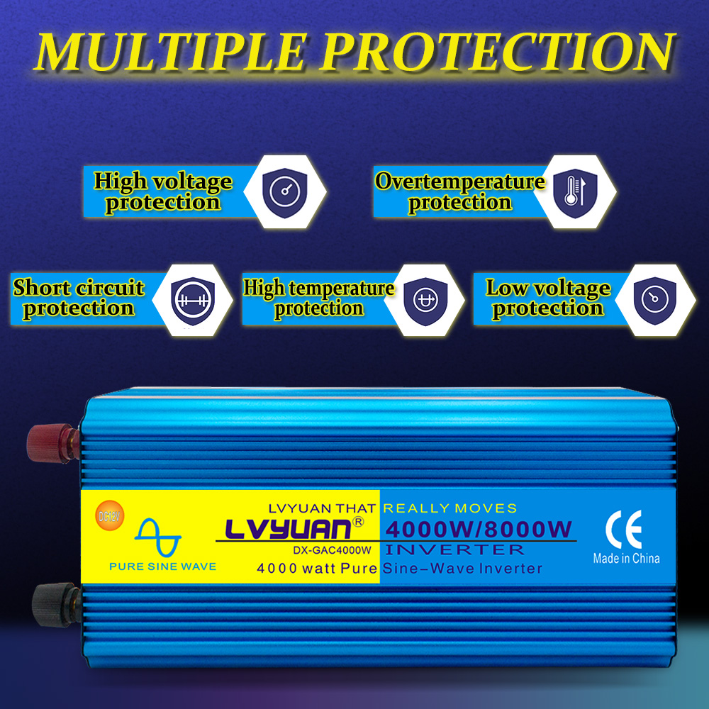 Yinleader Pure Sine Wave 12V 4000W Continuous 8000W Surge Power Inverter, Remote Control for Truck