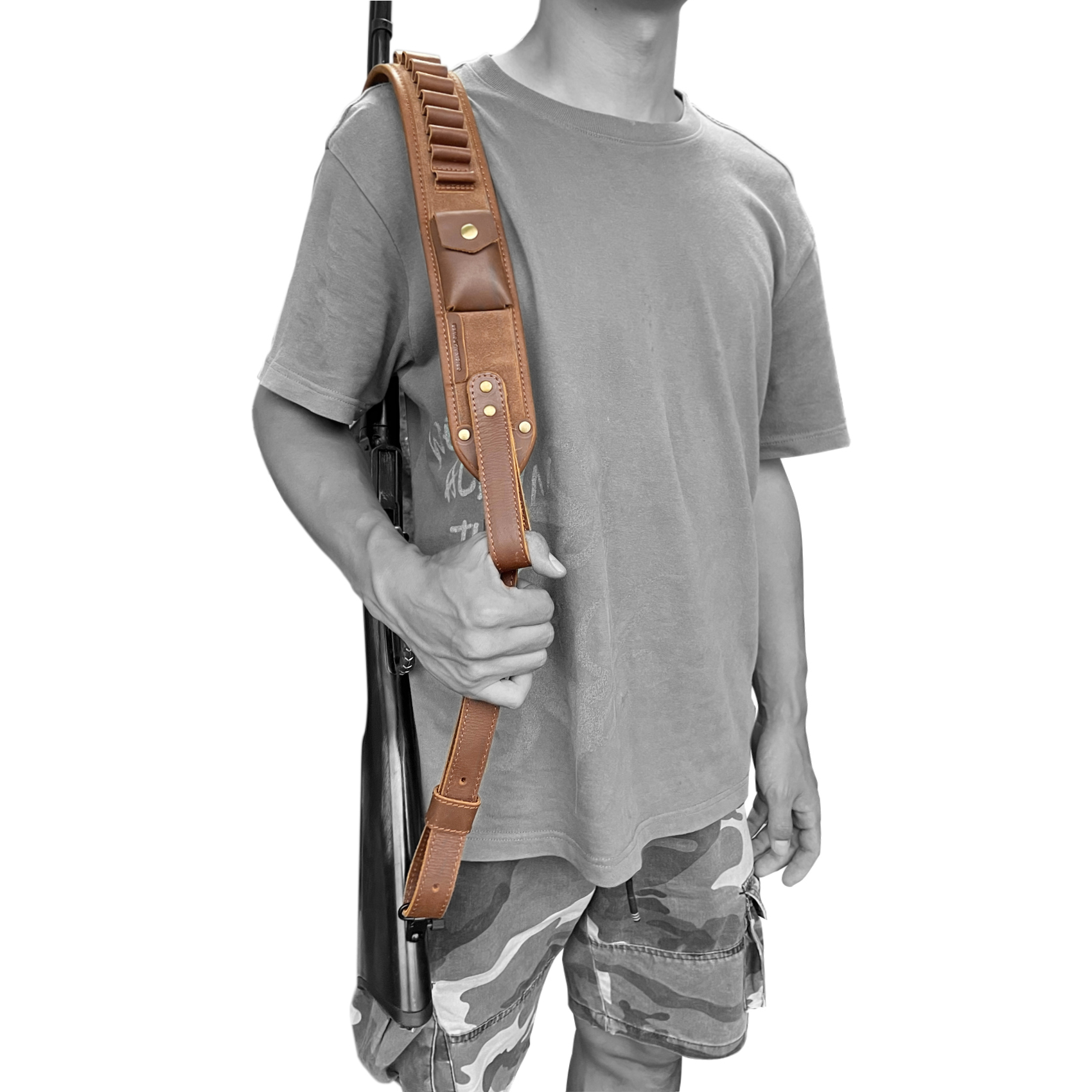 Leather Rifle Cartridge Sling with Heavy Stitching 9pcs Round Ammo