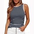 thumbnail image 4 of Tank Tops for Women Summer Striped Ribbed Knit Slim Fit Side Ruched | Wide Strap, Fashion Clothing, Sleeveless Shirts, 4 of 4