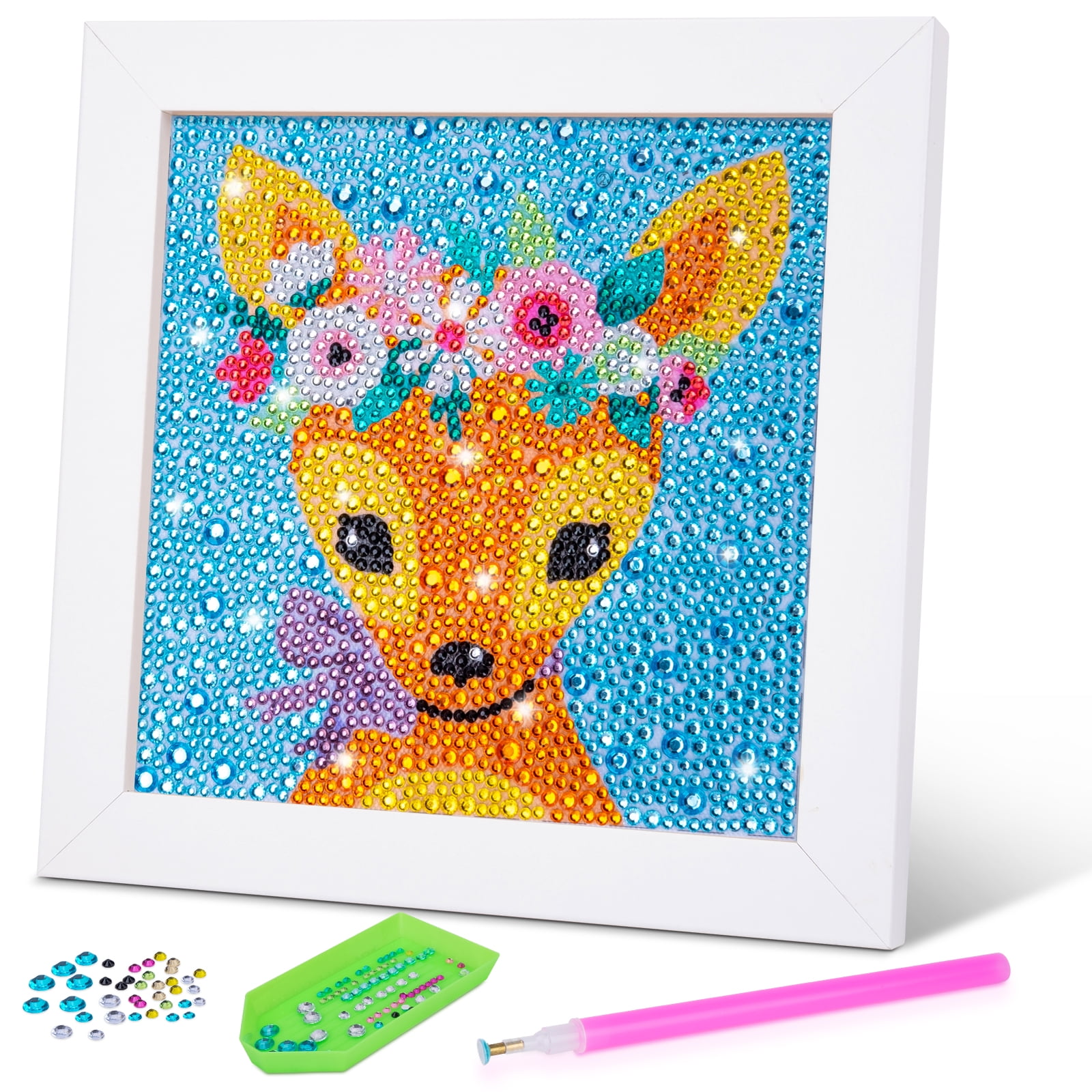 Diamond Painting Kit for Kids Age 6-12 Birthday Gifts for 7 8 9 10 Year Old  Girls Boys 5D Deer Diamond Paint Set with White Frame for Children Adult  DIY Art and