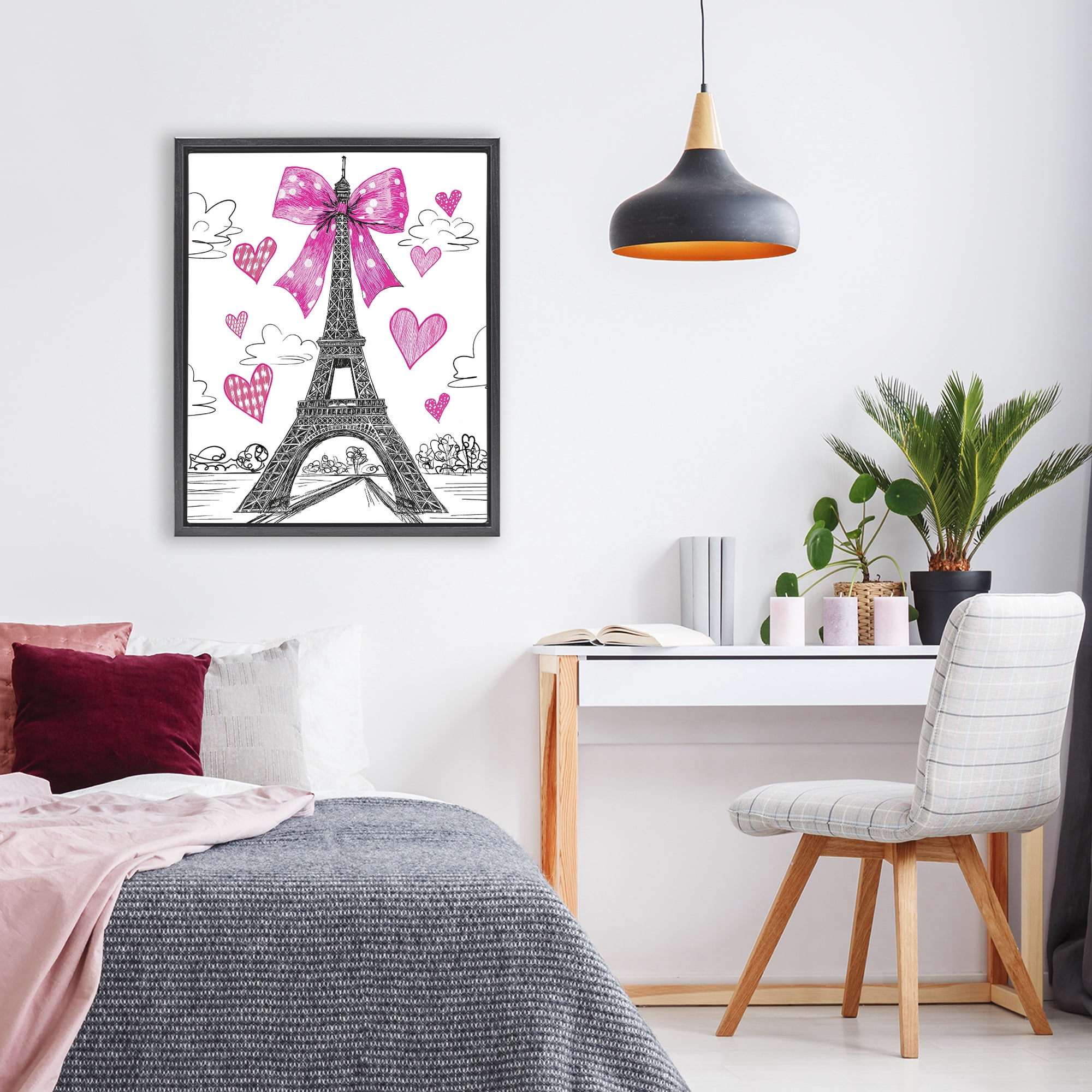 Stupell Industries Heart Patterned Eiffel Tower Black Framed Floater Canvas Wall Art, design by Jess Stempel