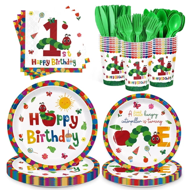 Set de fiesta ZQMONTIA de 168 piezas con temática de oruga para 1.º cumpleaños