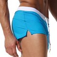 thumbnail image 3 of Mens Solid Color Quick Dry Swim Trunks Drawstring Waist Beach Board Shorts Back Pocket Design Lightweight Square Leg Swim Shorts for Surfing Swimming Vacation Blue L, 3 of 4