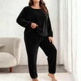 thumbnail image 2 of Wensltd Women's Plus Size Pajama Set Solid Color Long Sleeve Long Pants Fleece Sleepwear Warm Cozy Autumn Winter Thick Outfit, 2 of 5