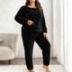 thumbnail image 1 of Conjunto de pantalones y blusa de poliéster para mujer, de talla grande, a la moda, de manga larga y color liso, informal, para estar en casa, 1 of 5